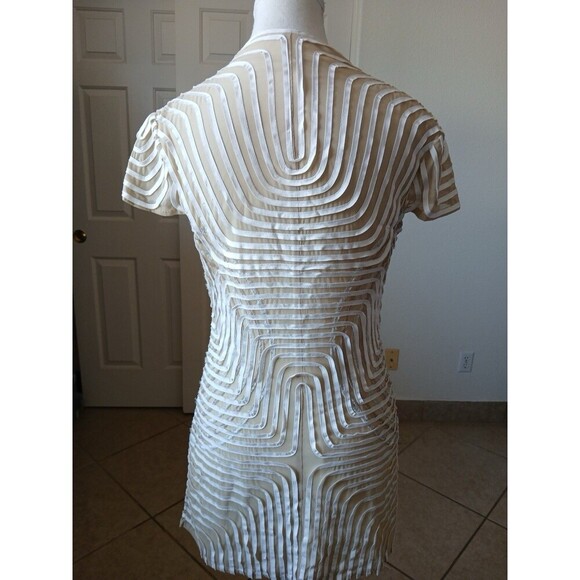 Obstinee By Ika Womens Blouse Tunic Tan Beige Textured Cap Sleeve‎ Size 4 Career - Picture 2 of 14